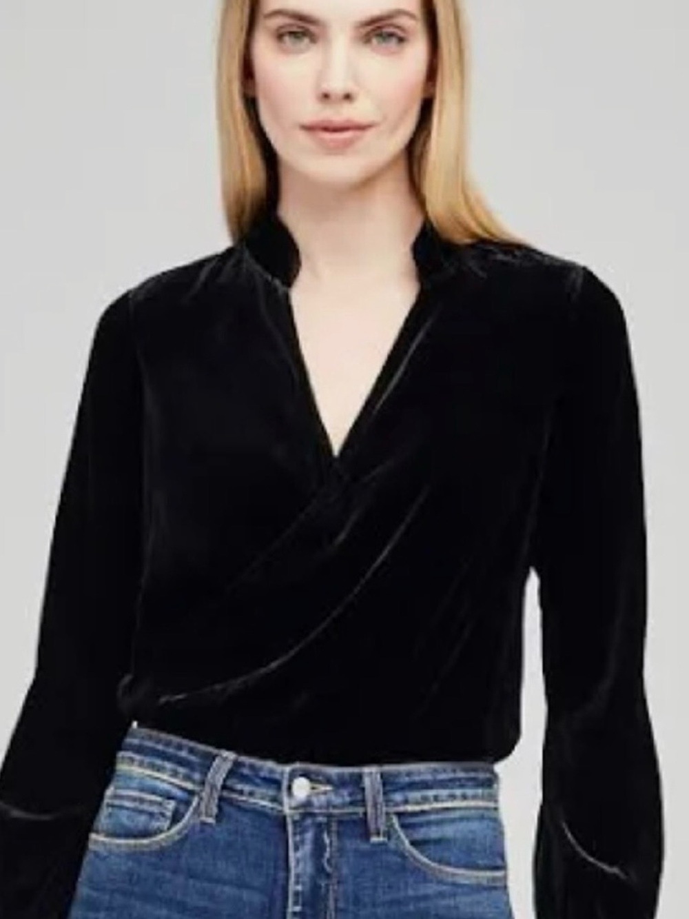 L'AGENCE Black Velvet Surplice Blouse